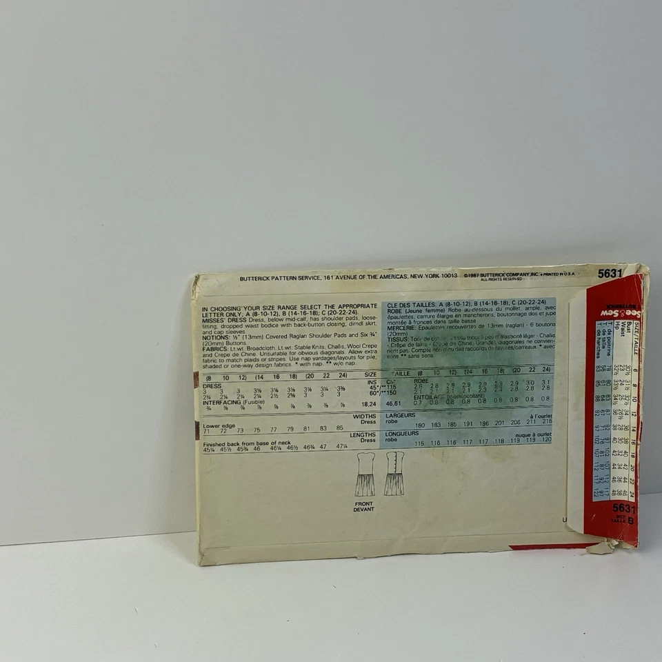 Dress Loose Shd Pads Drop Waist Cap Size 14-16 UNCUT Pattern 5631 Vintage 80s - Image 2 of 2