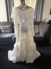 Vintage Victorian Lace Prairie Cottage Wedding Gown Dress High Neck