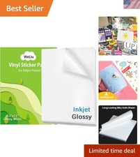 Printable Vinyl Sticker Paper for Inkjet and Laser Printer - Glossy White - 2...