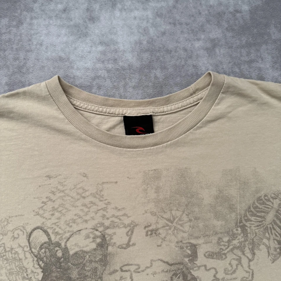 Vintage Y2K Rip Curl Shirt Mens XL Beige Pirate Map Graphic Surf Tee - Image 2 of 4