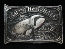OB01155 VINTAGE 1976 **SAVE THE WHALE** PEWTER BERGAMOT BELT BUCKLE