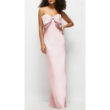Alfred Sung NWOT Strapless Satin Column Maxi Dress Oversized Bow Formal 12