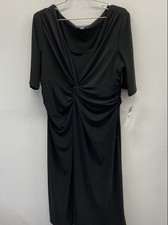 Chaps Women's Black Ruched Twist Front Short Sleeve V-Neck Dress XL NWT