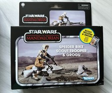 Star Wars Vintage - Mandalorian Speeder Bike Scout Trooper & Grogu   Sealed New