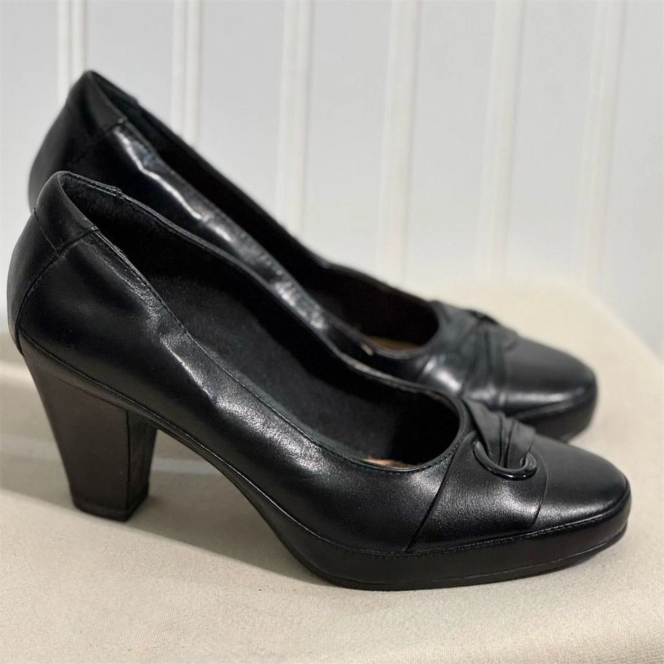 Женские туфли-лодочки Clarks Artisan размер 6,5 M черный кожаный узел детали комфортные каблуки - Изображение 3 из 4