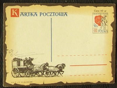 Poland. 2 different postcards 400th Anniversary of Polish Post Services 1958.