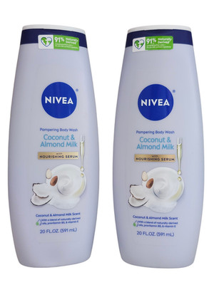 2 NIVEA Coconut & Almond Milk Pampering Body Wash with Nourishing Serum, 20 Oz