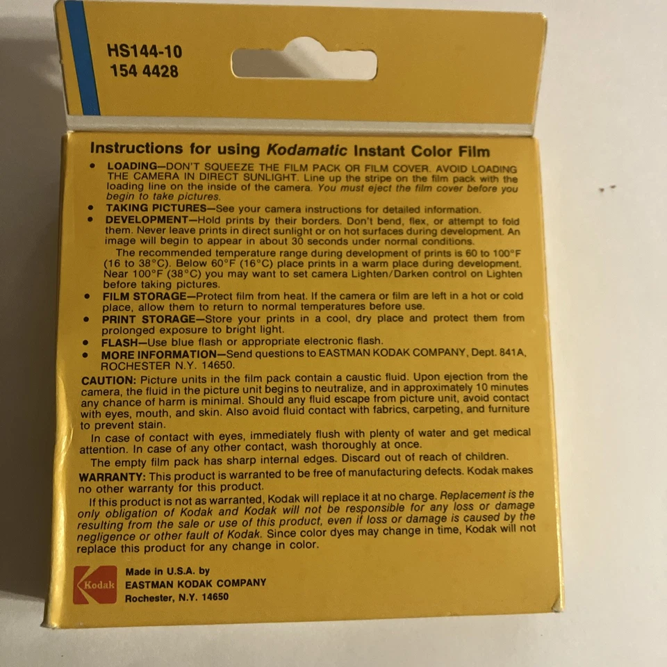 New Kodak Kodamatic Instant Color Film HS144-10 Exp 02/1984 Unopened - Image 2 of 4