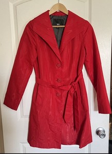 ❤️Mossimo Supply Red Trench Coat Jacket Dressy Lightweight Holiday Formal Sz S