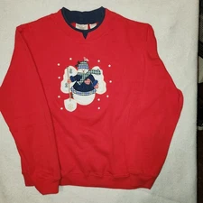 VTG Bexter & Wells Snowman Snowflake Red Sweatshirt Size XL Holiday Christmas