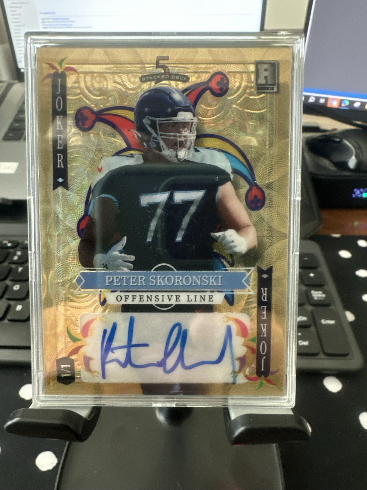 Peter Skoronski 2023 Wild Card 5 Card Draw Stacked Deck Joker RC Rookie 1/1 Auto