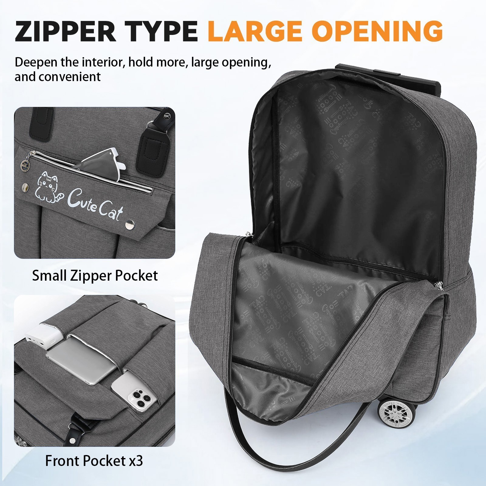 Rolling Backpack Waterproof Travel Bag with Detachable Handle & Multiple Pockets