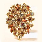 Gold Tone Unique Flower Drop Brooch Pin Pendant Topaz Rhinestone Crystal Jewelry
