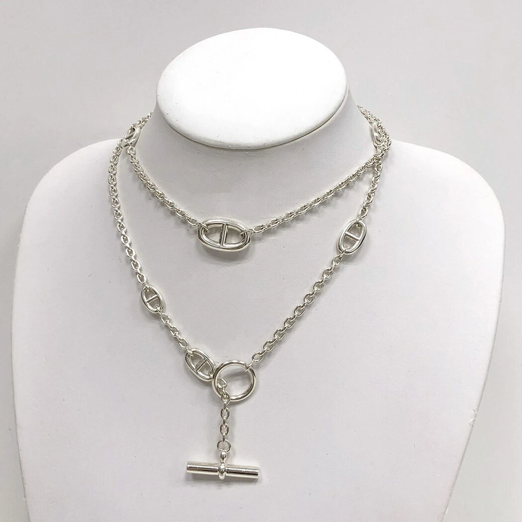 HERMÈS AUTENTICA COLLANA HERMES CHAINE D'ANCRE FARANDOLE 80 ARGENTO STERLING SV925 DONNA