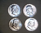 1949-D,1950,1951,1952, BEN FRANKLIN SILVER HALF DOLLARS, IN BRILLIANT UNCIRCULAT