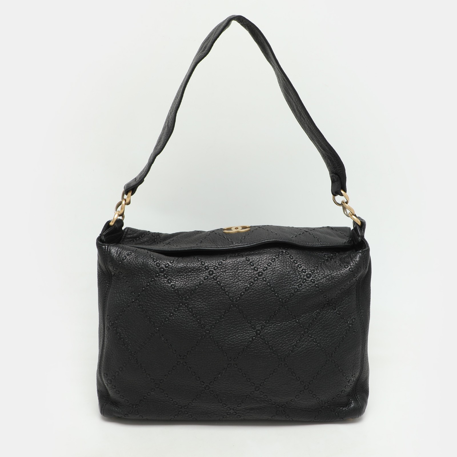 Chanel Black Quilted Wild Stitch Leather CC Shoulder Bag