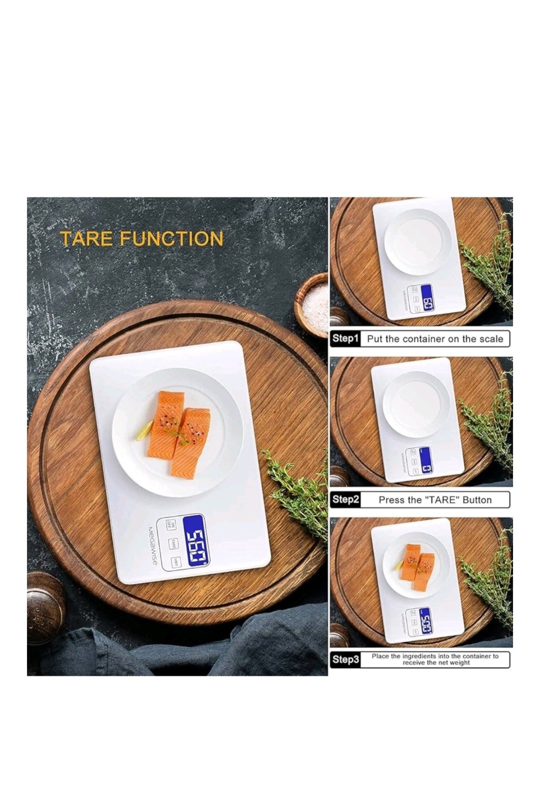 Megawise Precision Food Scale, 33Lb Waterproof Rechargeable Digital Kitchen Scal