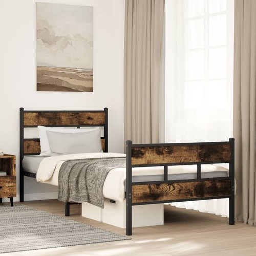Bedframe zonder matras metaal gerookt eikenkleurig 100x190 cm bed vidaXL - Afbeelding 6 van 47