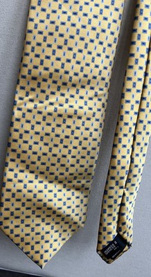 Marks and Spencer Herrenkrawatte 100 % Seide gelb blau geometrisch 3,6 Zoll breit 55 Zoll lang