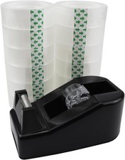 Desktop Tape Dispenser,1 Pack Tape Dispensers with 12Rolls Transparent Black