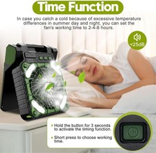 Solar Camping Fan with LED Lantern 4 Speeds, Rechargeable Power Bank