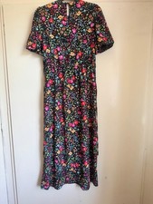 New Look Black Multi Floral Midi Dress | Round Neck Short Sleeve | Size 10