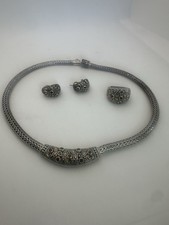 Samual Benham BJC Sterling /18k Garnet 3 Piece Suite Necklace, Ring, Earrings