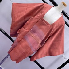 Traveling Japanese Kimono Coat Dark Vermilion Purple Used Japan