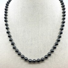Necklace Vintage Metallic Dark Gray Bead Hematite Tone Knotted Strand Retro 90s