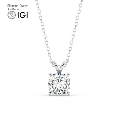 Kissen Solitär Labgrown Diamant Anhänger 18k Weißgold 2 Kt F Vs1