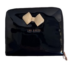 Ted Baker Black Patent iPad Tablet Case with Cream Bow Zipper Sleeve/ Pouch Bag