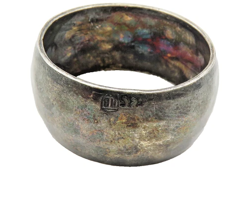 HB GERMANY 925 Silver  Vintage Dark Tone Hammered Band Ring Sz 7.5  RG17161