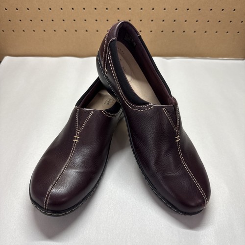 Clarks Collection burgunderrote Leder-Halbschuhe Ashland Joy Slipper Damenschuhe 11 N