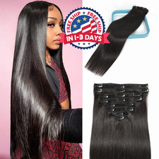 Extensiones de cabello con clip, cabello humano real, 18 pulgadas, 100 g/3,6 oz