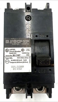 Square D Q2L2200 Circuit Breaker 200A 2P 240V 1PH Q2L 200 Amp 2 Pole Used