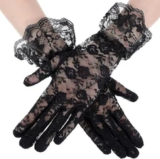 Black Lace Gloves for Women Elegant Black Gloves Costume, Tea Party Gloves 