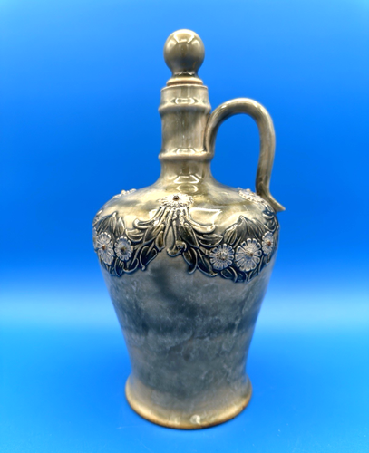 Antique Royal Doulton Handled Stoneware Whisky Bottle / Decanter w/ Stopper