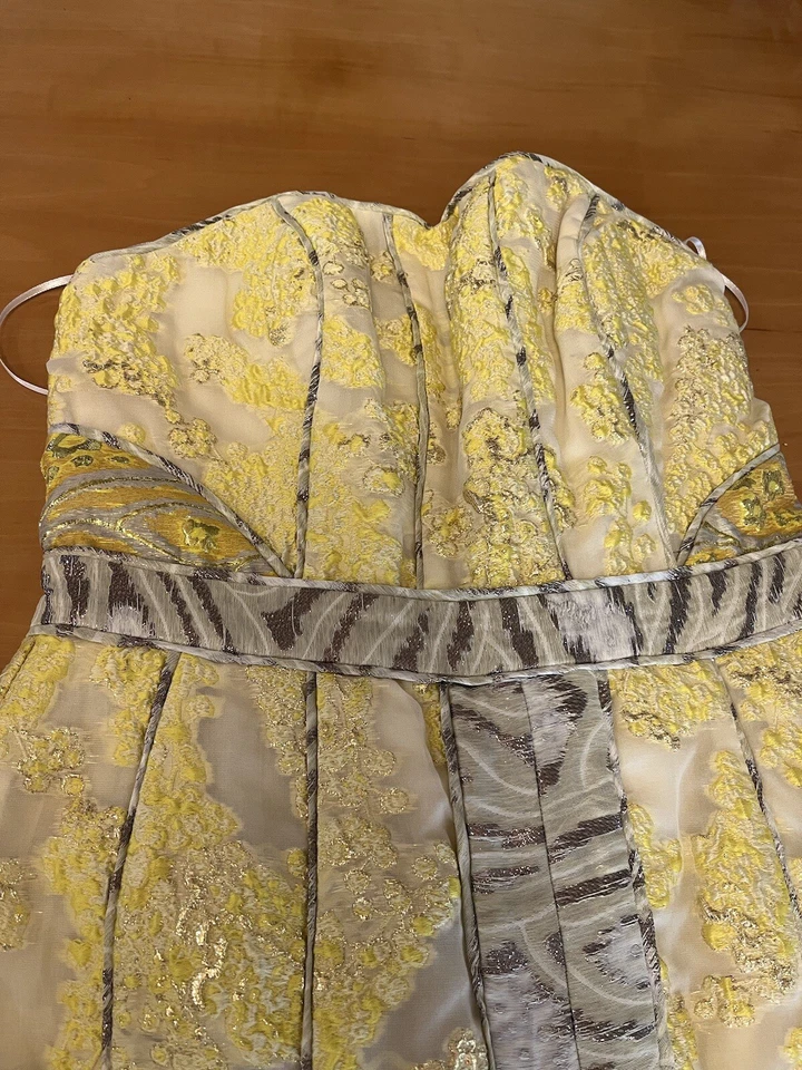 Vestido HM Consciente Corsé Inserto Talla 6/M Jacquard Amarillo Nuevo con Etiquetas Foto 4 de 4