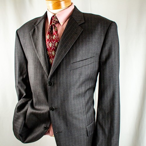 JOSEPH ABBOUD Gray Beige Striped 3 Buttons Men Suit Size 43R Pants 37"W x 33"L - Picture 8 of 17