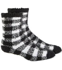CHARTER CLUB Women's Buffalo Plaid Supersoft Butter Socks One Size Black White