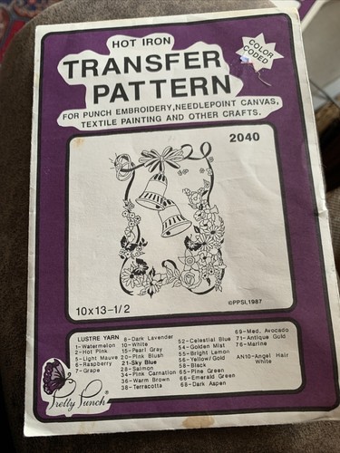 1987 Pretty Punch Color Coded Hot Iron Transfer Pattern #2040 Xmas Bells 10x13.5 - Picture 4 of 4
