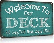 Welcome to Our Deck Sign Backyard Accessories Decor Outdoor Vintage Metal Tin...