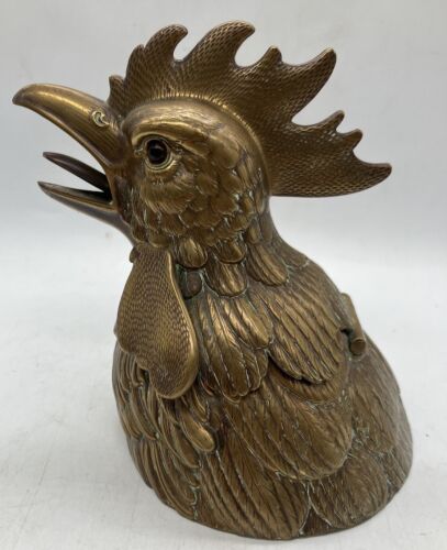 Stunning Antique Inkwell Copper Brass Cockerel Desk Ornament Figural Statue - Picture 4 of 19