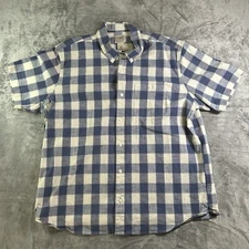 L.L. Bean Mens Traditional Fit Short Sleeve Shirt Medium Blue Plaid Stretch
