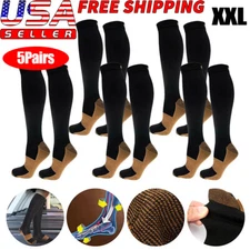 5Pcs Unisex Copper Compression Socks Ankle Support Men & Women Anti-Fatigue XXL