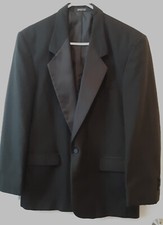 Mens 42R Solid Black Satin Notch Lapel Trim Tuxedo Formal Dinner Suit Jacket