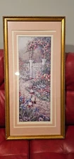 Barbara Mock "Roses Trellis" Framed And Matted Under Glass Print Wall Art