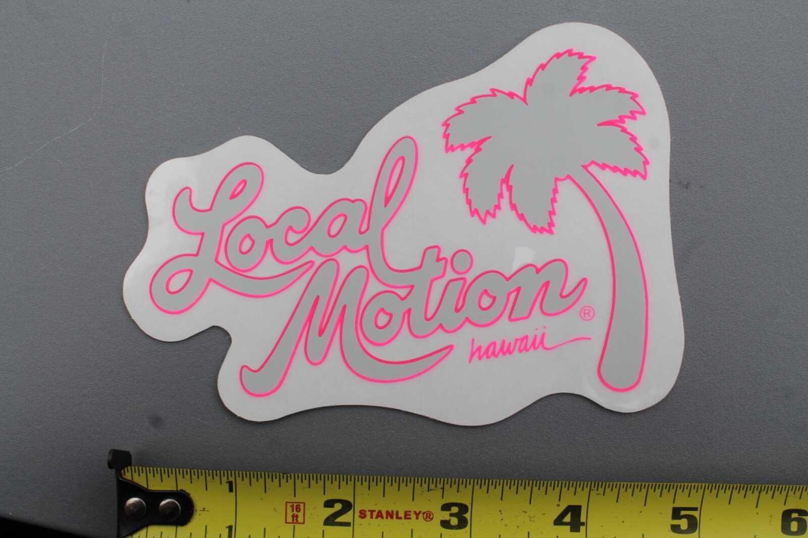 LOCAL MOTION Hawaii Surf Clear Neon Pink Grey 80's LM2 Vintage Surfing STICKER