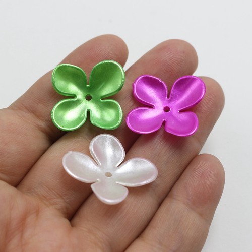 50 Pcs Mixed Color Acrylic Pearl Flower Bead Caps 0.78" Center Hole Sewing Craft