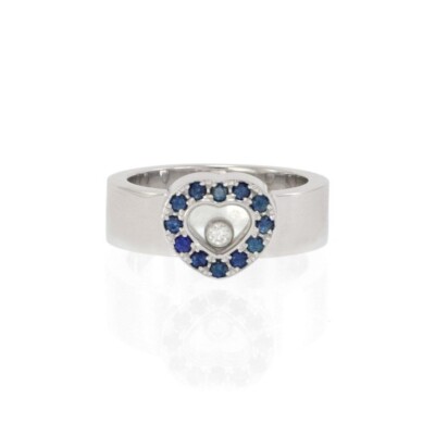 Chopard Happy Diamond 18k White Gold Sapphire Heart Bezel Ring Size 6